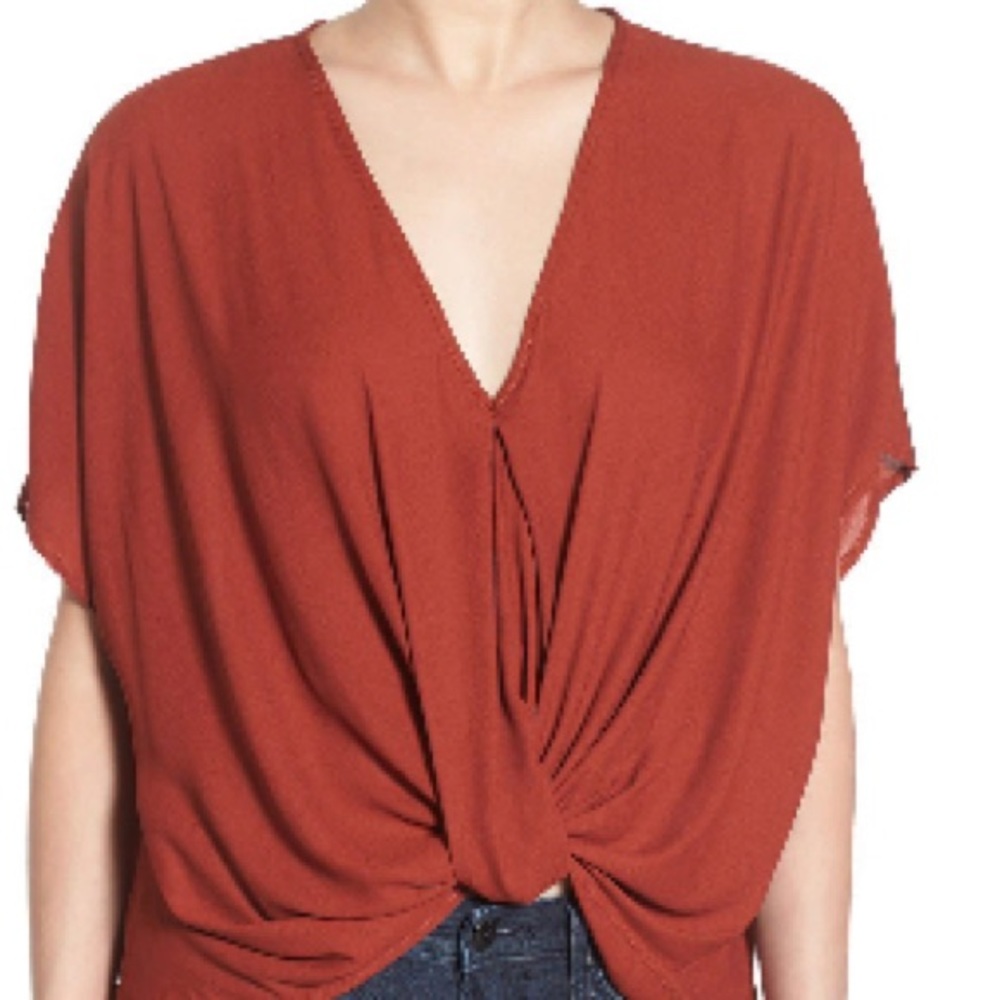 Lush  All in Favor Twist Front Woven Top. Size large.   Color: Burnt Siena